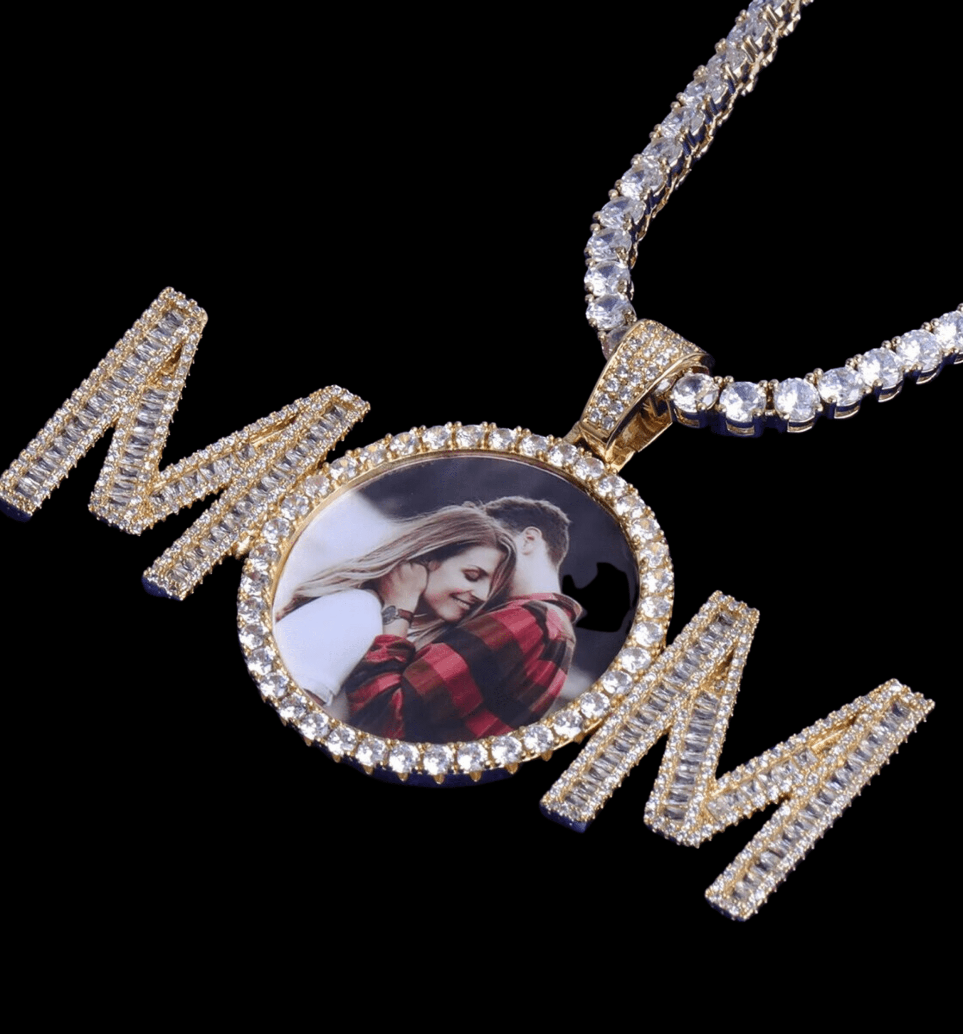 Mom Letters Custom Photo Pendant Necklace – Personalized Iced Out Picture Jewelry Gift for Women - CaratixJewelry